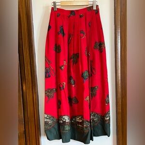 Susan Bristol Red Printed Maxi Skirt with Green Border